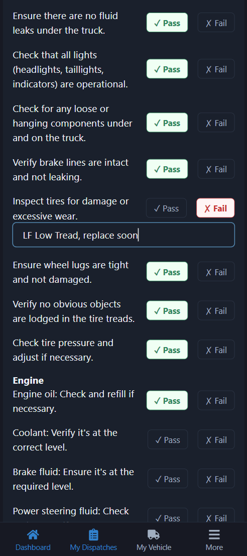 Pilot Car Pros vehicles & maintenance driver mobile screen