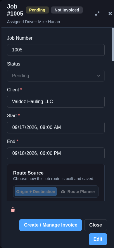 Owner-operator escort job details on mobile