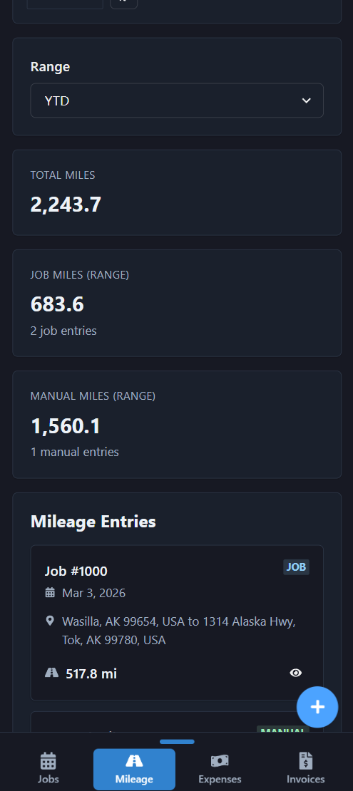 Pilot Car Pros mileage & expenses owner-operator mobile screen